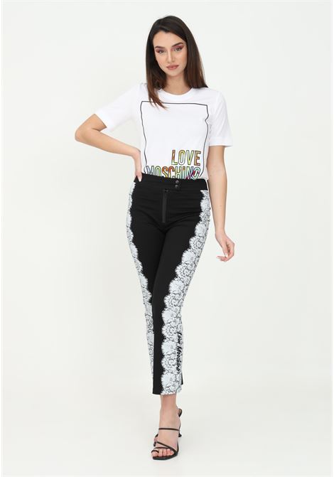 Black women's trousers by love moschino with embroidery print on the sides LOVE MOSCHINO | WPA7801S3710C74